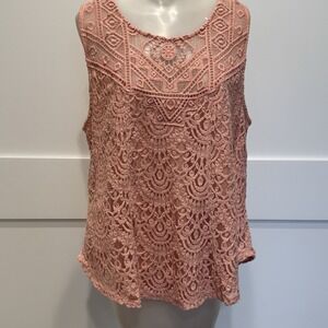 EVRI Blush Pink Lace Tank Top 0X Boho Crochet Sleeveless Cottagecore Festival